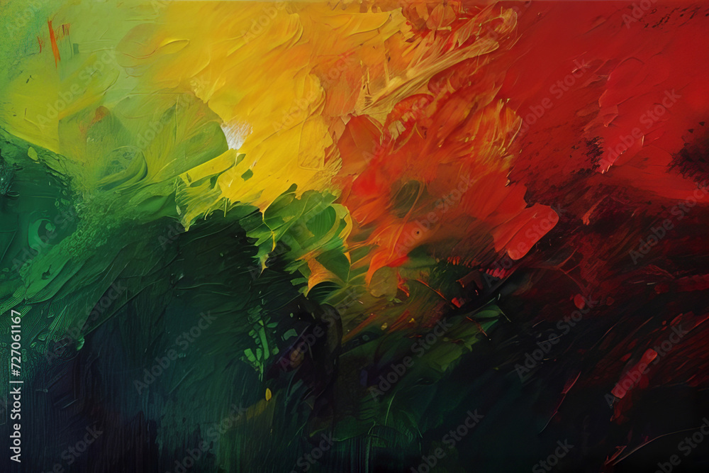 Modern Multicolored Abstract Art Painting: Black, Red, Yellow, and Green Canvas Texture. Generative AI.