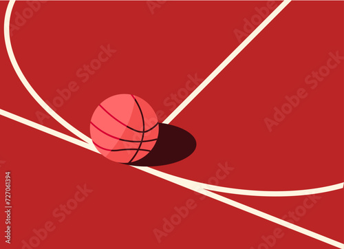 Close up basketball court and a ball with shadow on basketball court illustration