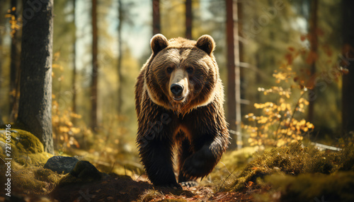 Recreation of a big bear walking in a forest