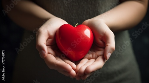 Gentle hands cradle a red heart  conveying the essence of family care and heart-related insurance.