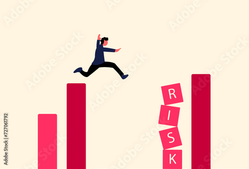 Man jumping in uncertain situation, taking risk illustration