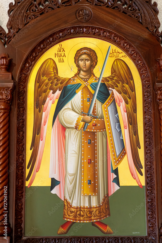 Saint Paul melkite (Greek catholic) cathedral, Harissa, Lebanon. Saint Michael icon