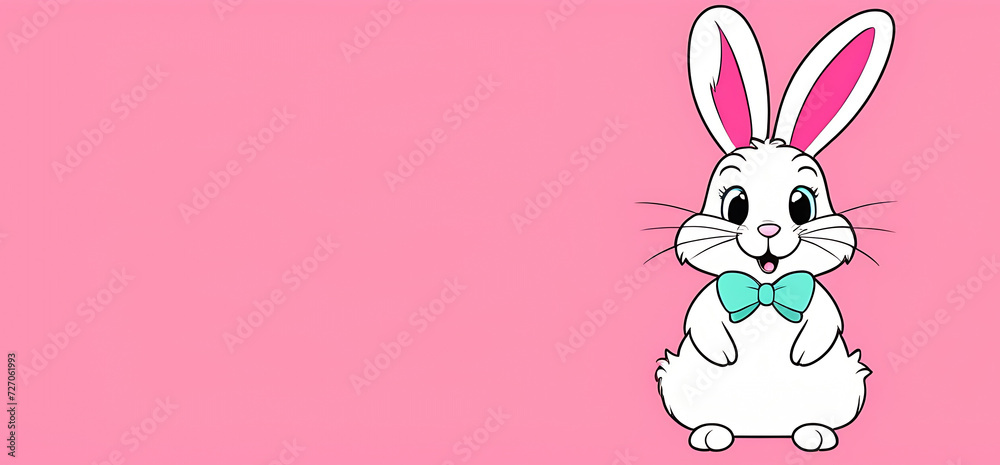 Funny cute bunny on pink background, banner, copy space Funny cute bunny on pink background, banner, copy space