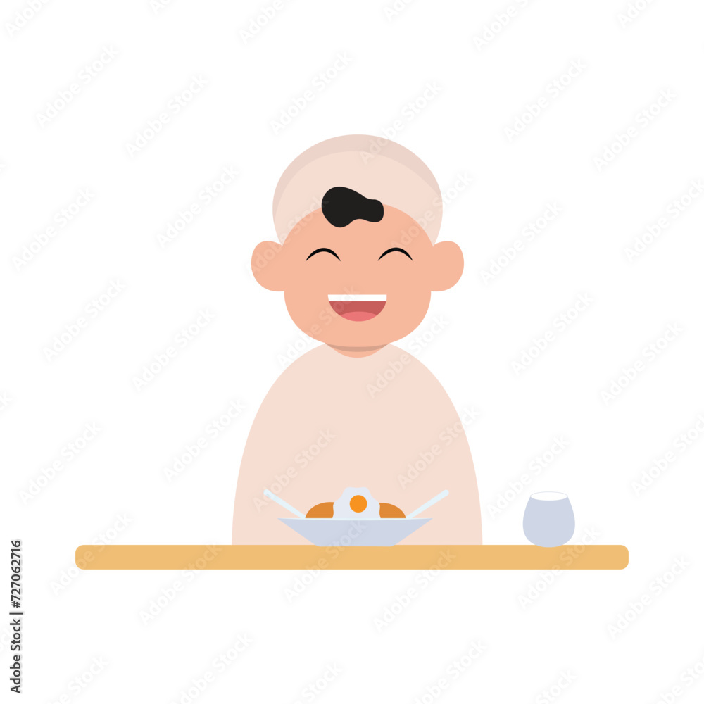 vector illustration of a cute child character breaking the fast simple concept eid mubarak happy vector illustration of a cute child character breaking the fast simple concept eid mubarak happy