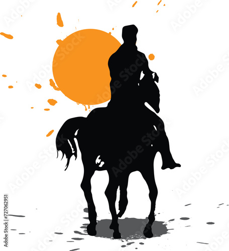 Cool horseman silhouette, black yellow color horseman vector