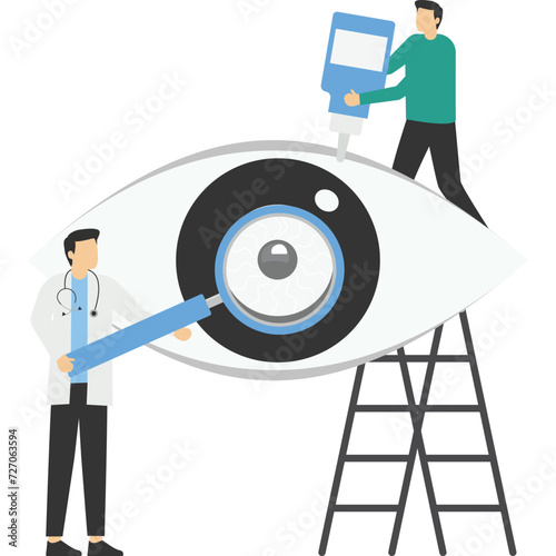 Eye examination, ophthalmologist landing vector illustration.Web page ophthalmologic clinic, healthy eye banner.


