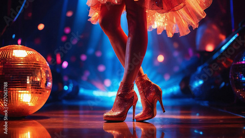 A womans leg in fiery orange tights and high pink heels.Fashion,beauty,luxury.Generative AI