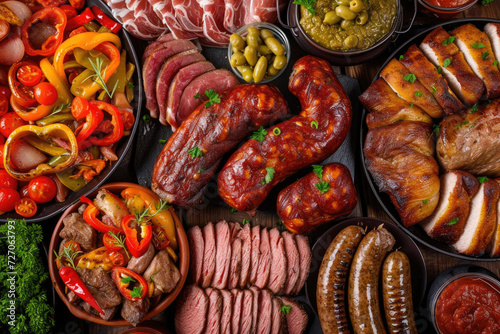 A top-down view of a delectable assortment of meats, creating an appetizing backdrop