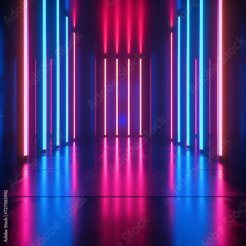 a modern 3D rendering  showcasing a neon background adorned with glowing vertical lines  creating a stunning visual experience.