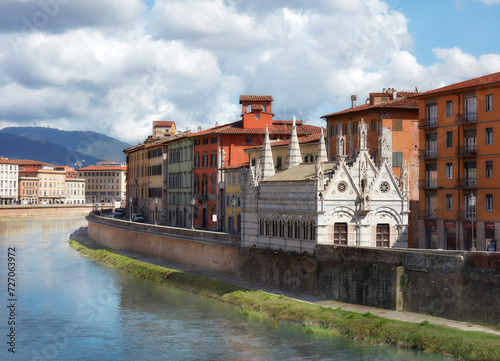 Pisa, Church of St. Maria della Spina, view from the bridge over the Arno river