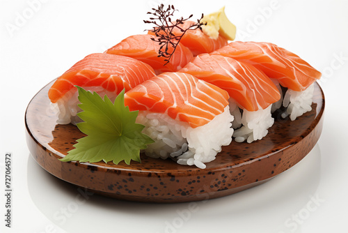 Salmon sushi isolated on white background.