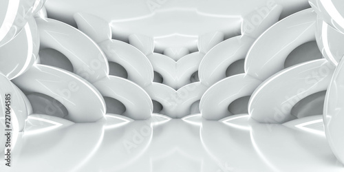 Abstract White Background With organic shaped wall Design 3d render illustration