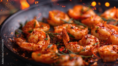 Spicy shrimp on fire