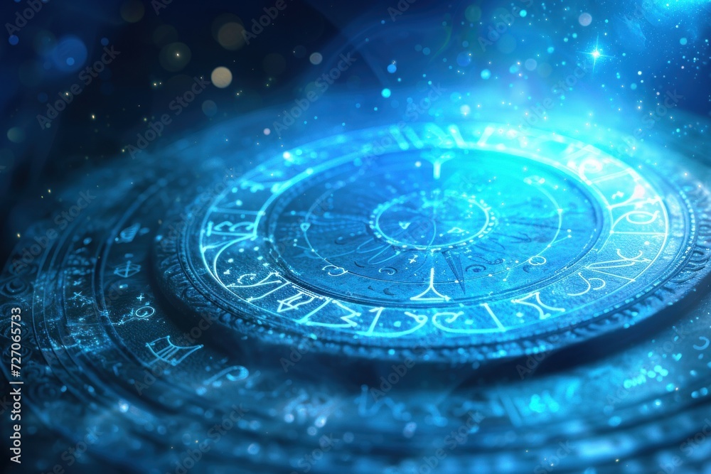 Fototapeta premium Ethereal Zodiac Constellation Map Illuminated in Celestial Blue Hues