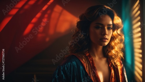 woman in the rays of the setting sun