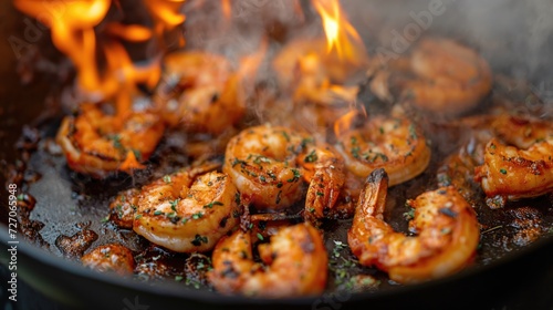 Spicy shrimp on fire