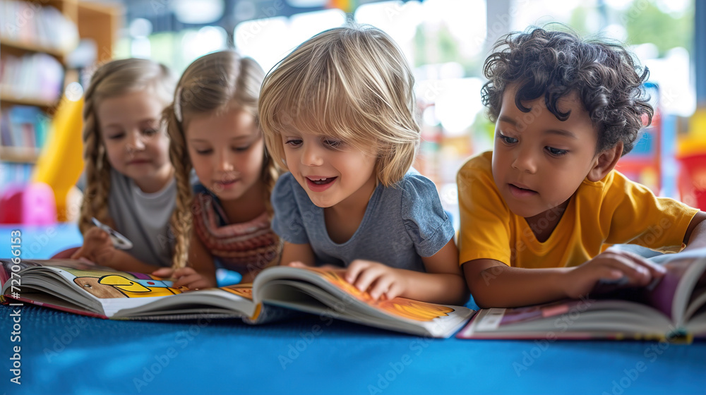 Children in Kindergarten at a reading lesson Children in Kindergarten at a reading lesson