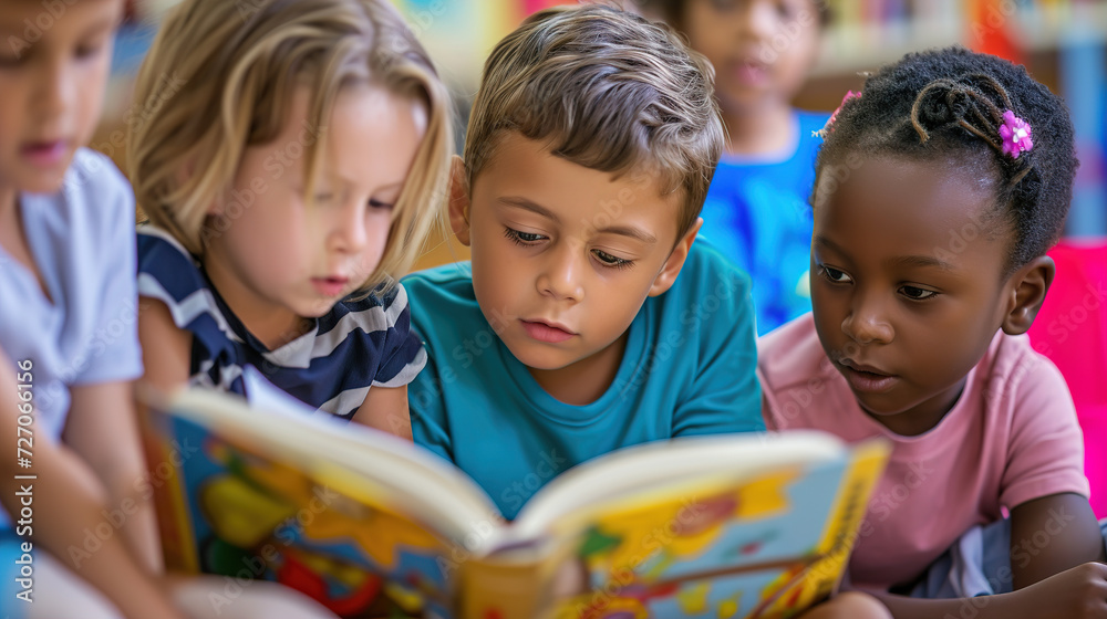Children in Kindergarten at a reading lesson Children in Kindergarten at a reading lesson