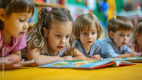 Children in Kindergarten at a reading lesson