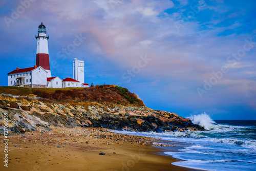 Montauk Point Light, the historic 1796 lighthouse authorized under President George Washington, located at Montauk Point State Park in Long Island, Suffolk County, New York photo