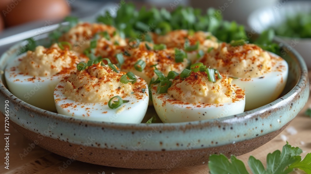 Healthy Deviled Eggs as an Appetizer with Paprika 