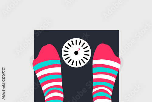 Measuring body weight in weighing scale illustration