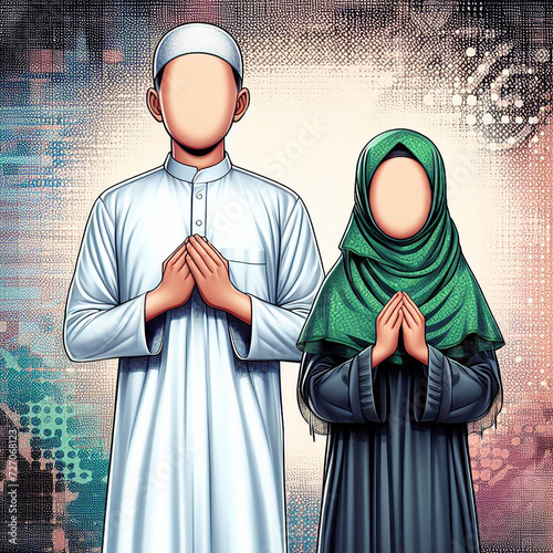 Muslim cuple, Muslim 2d cuple, muslim husbend wife, husbend and wife cartoon, muslim cuple, love, love, halal love photo