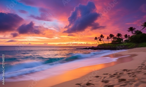 A serene and breathtaking scene at a beautiful beach in Hawaii, moments before the sun begins its descent below the horizon © Brian Carter