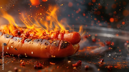 Spicy Hot Dog on Fire