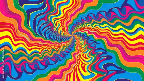 Dynamic colored optical illusion  whirling motion in spiraling square moire pattern