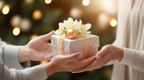 person holding gift box, gift box handed to a woman, spring gift, easter celebration, gift box and spring flowers, best selling