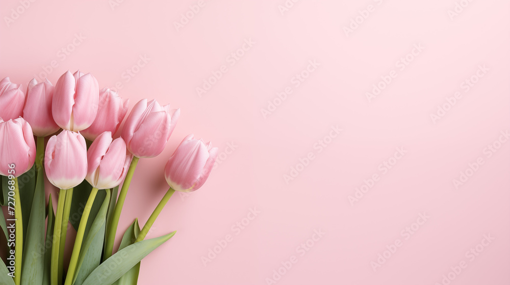 bouquet of tulips, pink tulips on a pink background, minimalism, tulips background, pink tulips wallpaper, spring flowers