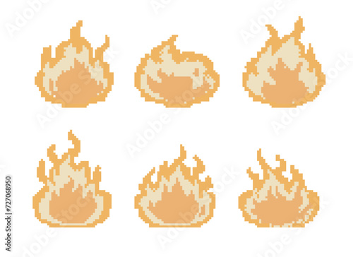 Pixel art cartoon animation frames of red fire flames. Vector 8 bit asset and effects for video game.