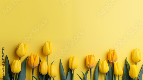 yellow tulips on a yellow background, minimalism, tulips background, yellow tulips wallpaper, spring flowers