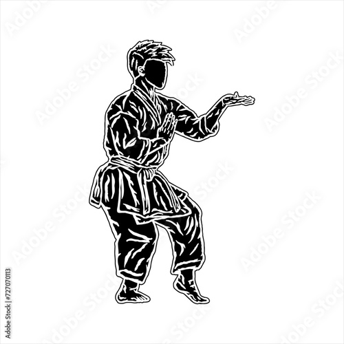 line art silhouette vector karate technique pos logo icon