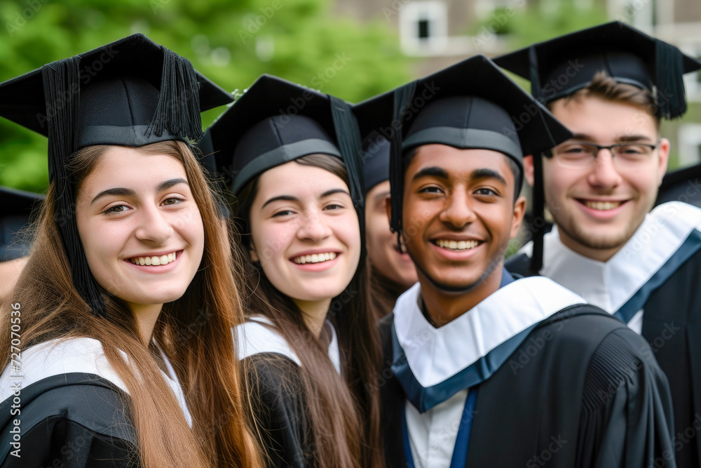 Closeup portrait a group of university students at their graduation Closeup portrait a group of university students at their graduation
