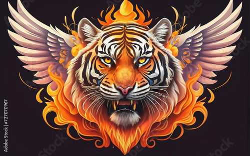 white tiger with wings on fire