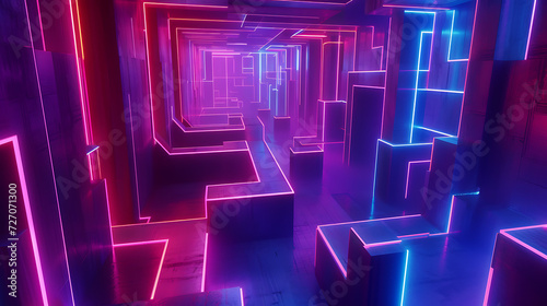 A neon-lit labyrinth with intricate pathways and glowing walls, creating a sense of mystery and exploration in a visually captivating scene