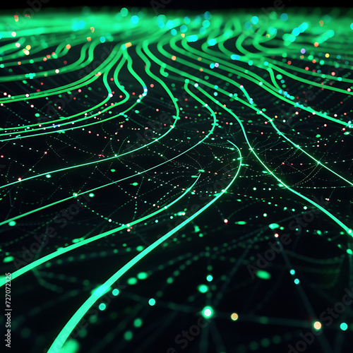 A neon-lit world with green lines over a black background, illustrating streaming energy and leaving glowing tracks, engaging wallpaper.