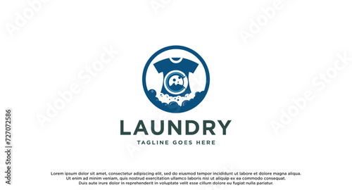 laundry logo in shades of blue and white, with bubbles for washing clothes. clothes, Washing Machine and Bubble usable for Laundry Business logos template