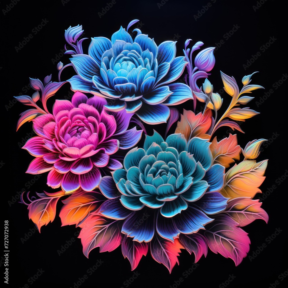 Blacklight painting-style flower, flower pop art illustration Blacklight painting-style flower, flower pop art illustration