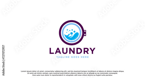 laundry logo in shades of blue and white, with bubbles for washing clothes. clothes, Washing Machine and Bubble usable for Laundry Business logos template
