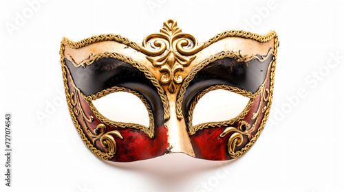 A stunning, intricately designed opera carnival mask, beautifully adorned with feathers and jewels, isolated on a crisp white background. Perfect for adding a touch of elegance and mystery t