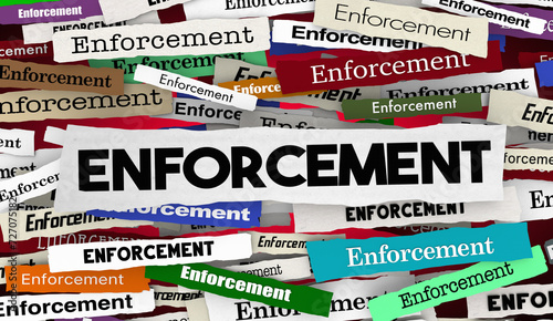 Enforcement Laws Rules Regulations Force Compliance Follow Bylaws Headlines 3d Illustration