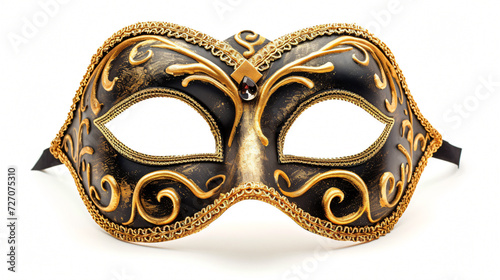 A striking opera carnival mask, with exquisite details and vibrant colors, stands out against a clean white background. Perfect for adding an air of mystery and elegance to any project or de © stocker