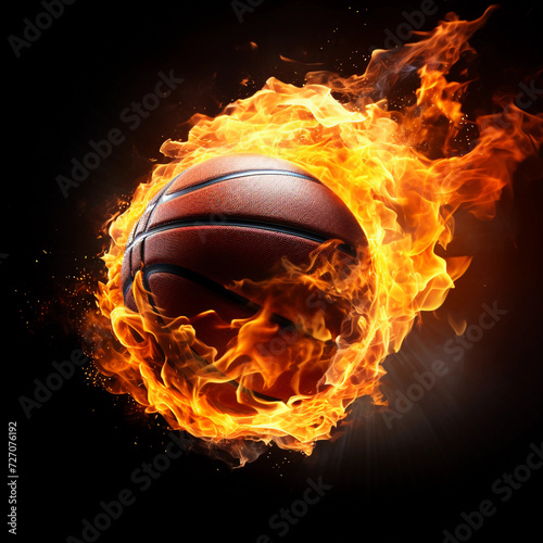 Fiery basketball ball flying into the basket, black background Job ID: 689d3c36-d348-480a-851b-7115c91e5383