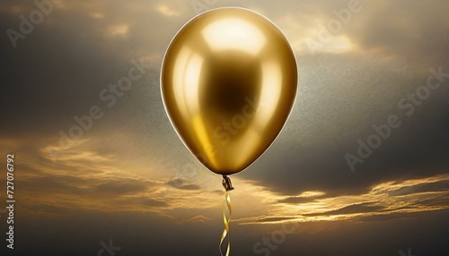 golden balloon on sunset sky, balloon, sky, balloons, air, party, celebration, AI genrat  photo