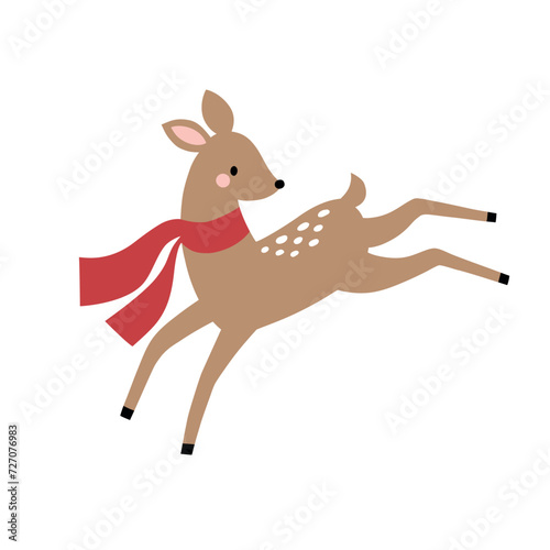 Cute hand drawn vector deer with scarf. Perfect for tee shirt logo  greeting card  poster  invitation or print design. 