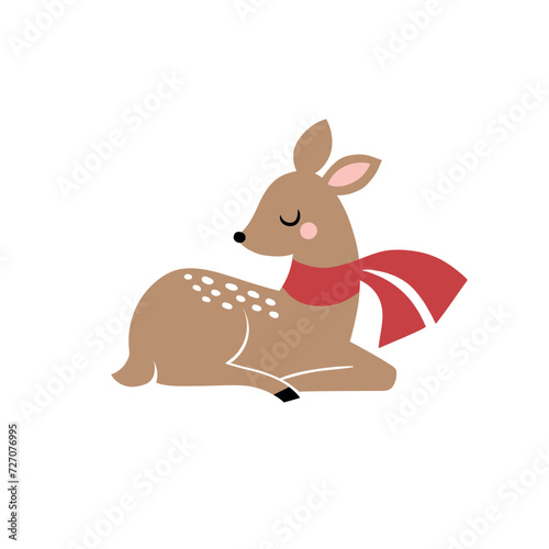 Cute hand drawn vector deer with scarf. Perfect for tee shirt logo, greeting card, poster, invitation or print design. 