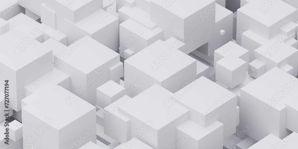 Group of White Cubes Suspended in Air Group of White Cubes Suspended in Air
